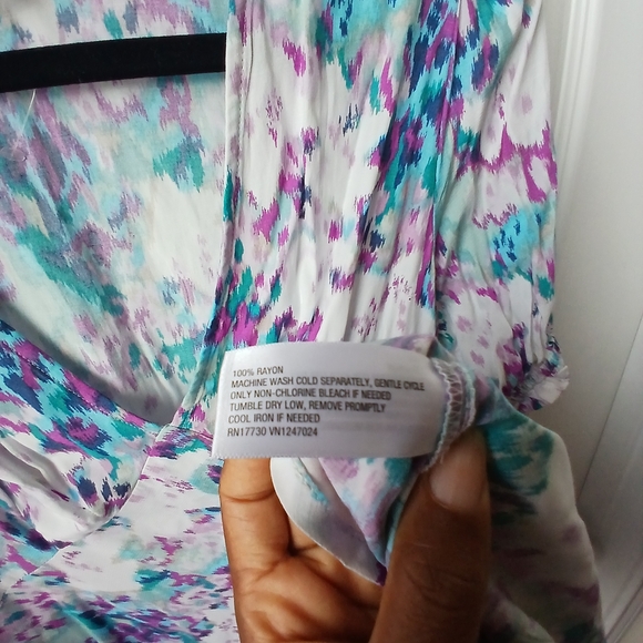 A New Day Pink and Blue Puff Sleeve V-Neck Maxi Dress - Picture 5 of 5